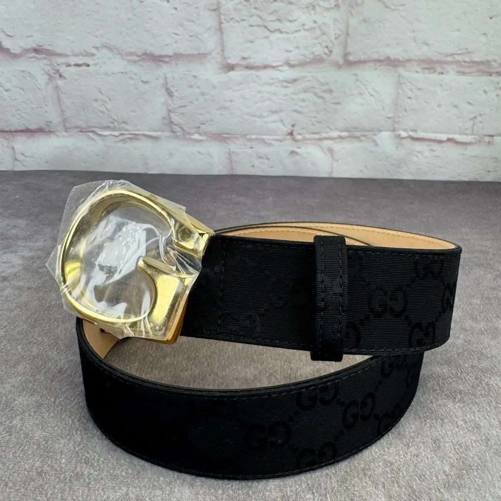 NEW Gucci Black GG Monogram Lurex Canvas Belt - Picture 2 of 13